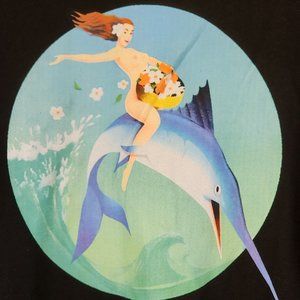 Palm Angels Men T-Shirt Sz M Fisherman Club Embroidered Women Fish Graphic NWT